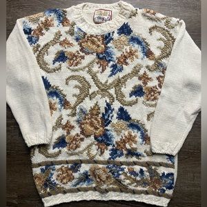Crystal Kobe Knit Sweater Paisley Cream Tan Blue Vintage Size Small